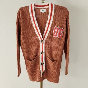 Aerie Oversized Varsity Letterman Cardigan Womens Size XXS Tan Button Front